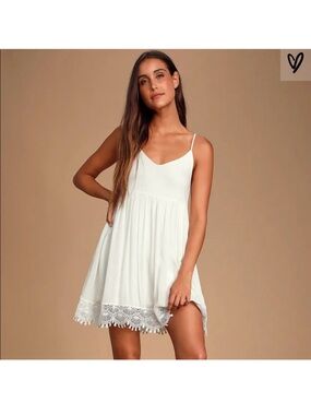 Lulu's White Lace-Trim Mini Sundress